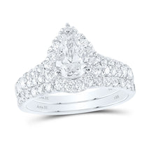  14k White Gold Pear Diamond Halo Bridal Wedding Ring Band Set 2 Cttw