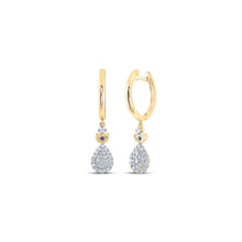  14k Yellow Gold Womens Round Diamond Hoop Teardrop Dangle Earrings 1/3 Cttw