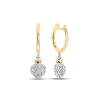  14k Yellow Gold Womens Round Diamond Hoop Heart Dangle Earrings 1/2 Cttw