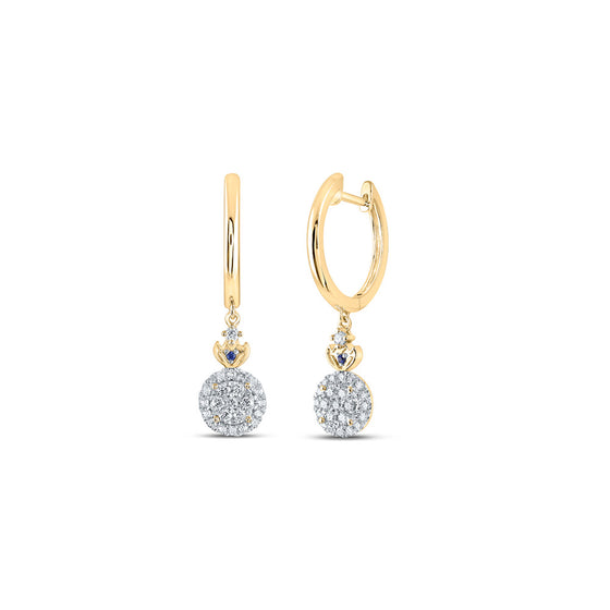 14k Yellow Gold Womens Round Diamond Dangle Earrings 3/8 Cttw