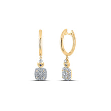  14k Yellow Gold Womens Round Diamond Square Hoop Dangle Earrings 1/2 Cttw