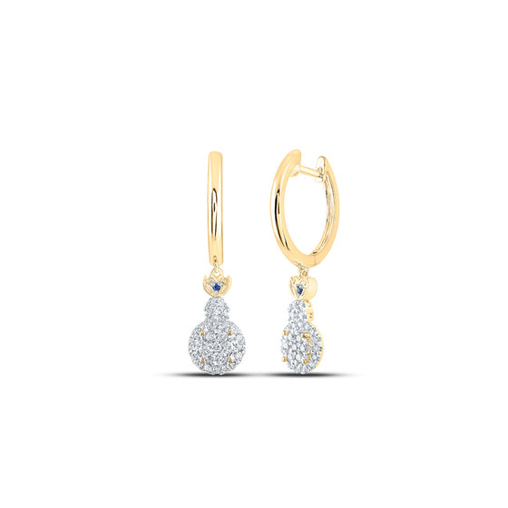 14k Yellow Gold Womens Round Diamond Heart Hoop Dangle Earrings 1/2 Cttw