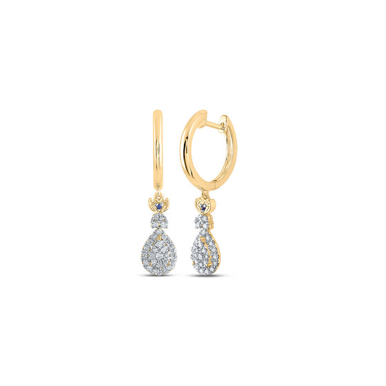 14k Yellow Gold Womens Round Diamond Hoop Teardrop Dangle Earrings 1/2 Cttw
