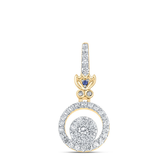 14k Yellow Gold Womens Round Diamond Circle Flower Cluster Pendant 1/4 Cttw