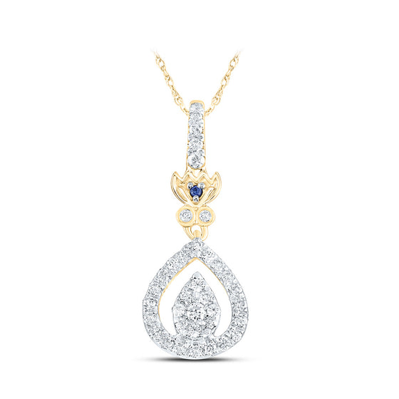 14k Yellow Gold Womens Round Diamond Teardrop Pendant 1/4 Cttw