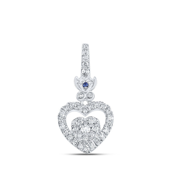 14k White Gold Womens Round Diamond Heart Pendant 1/4 Cttw