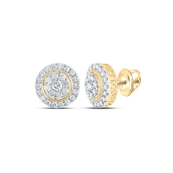 10k Yellow Gold Womens Round Diamond Cluster Earrings 1-1/4 Cttw