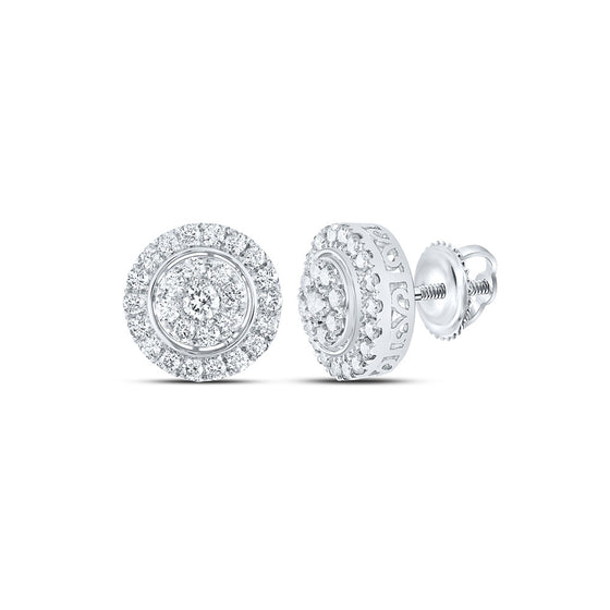 14k White Gold Womens Round Diamond Cluster Earrings 1-1/4 Cttw
