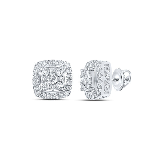 10k White Gold Womens Round Diamond Square Earrings 1 Cttw