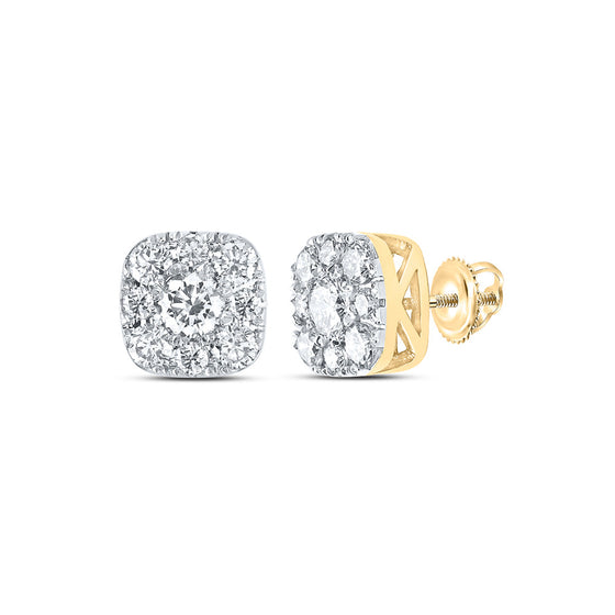 10k Yellow Gold Womens Round Diamond Square Cluster Earrings 3/4 Cttw