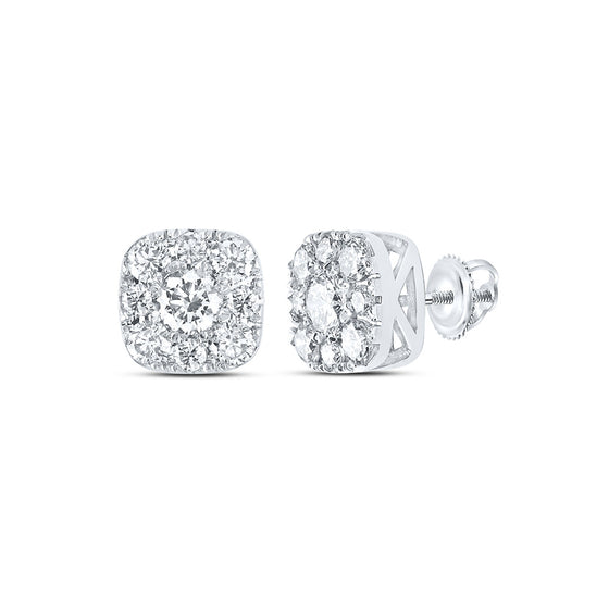 10k White Gold Womens Round Diamond Square Cluster Earrings 3/4 Cttw