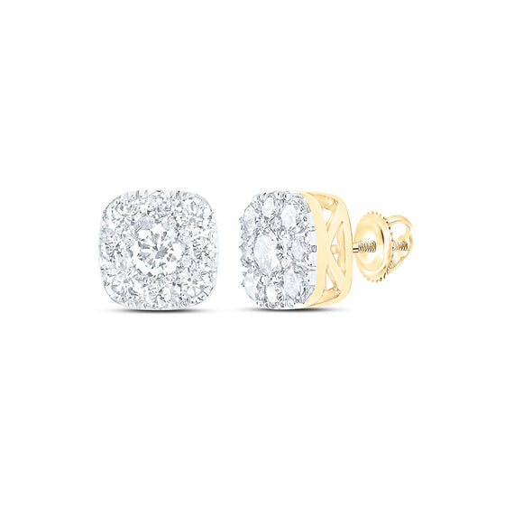 14k Yellow Gold Womens Round Diamond Square Cluster Earrings 3/4 Cttw