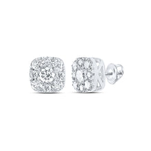  14k White Gold Womens Round Diamond Square Cluster Earrings 3/4 Cttw