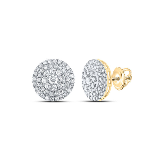 10k Yellow Gold Womens Round Diamond Cluster Earrings 1-1/2 Cttw