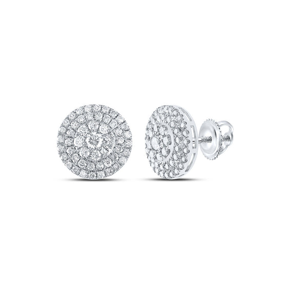 14k White Gold Womens Round Diamond Cluster Earrings 1-1/2 Cttw