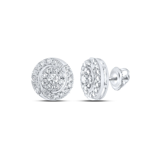 14k White Gold Womens Round Diamond Cluster Earrings 1 Cttw