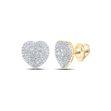  14k Yellow Gold Womens Round Diamond Heart Earrings 1-1/2 Cttw