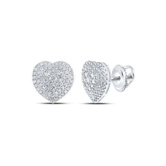 14k White Gold Womens Round Diamond Heart Earrings 1-1/2 Cttw