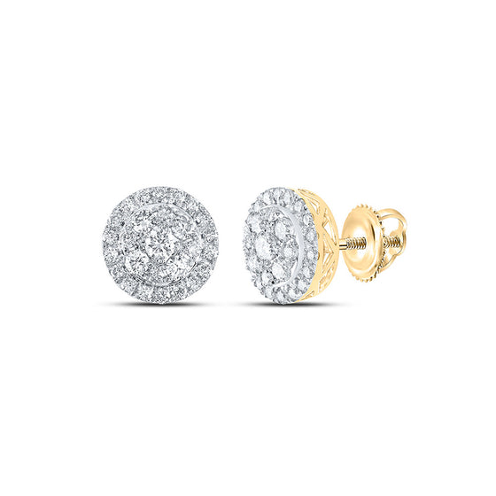 14k Yellow Gold Womens Round Diamond Cluster Earrings 1 Cttw