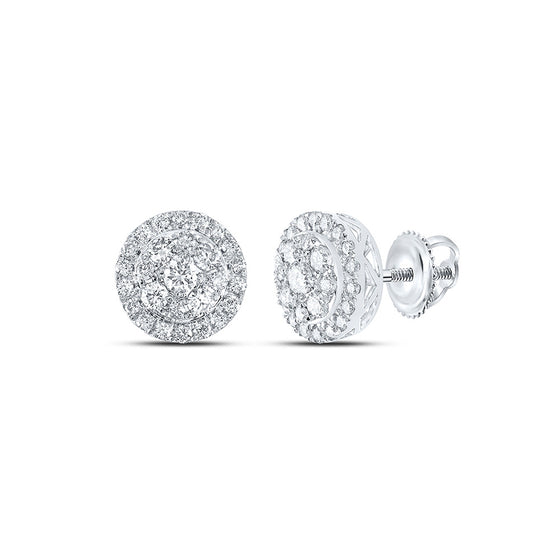 14k White Gold Womens Round Diamond Cluster Earrings 1 Cttw