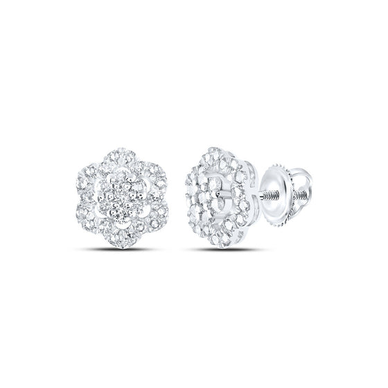 10k White Gold Womens Round Diamond Cluster Earrings 1/2 Cttw