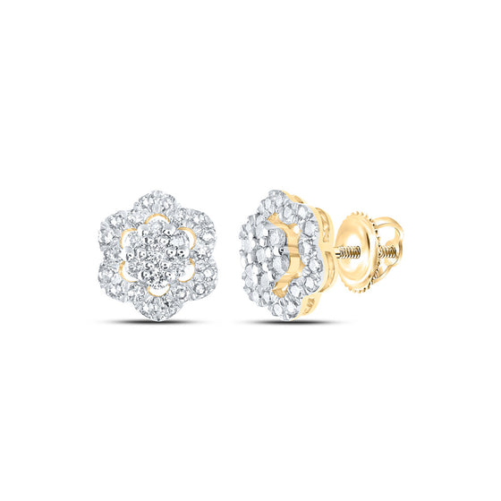14k Yellow Gold Womens Round Diamond Flower Cluster Earrings 1/2 Cttw