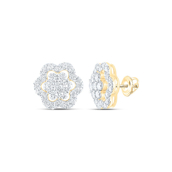 10k Yellow Gold Womens Round Diamond Flower Cluster Earrings 2 Cttw