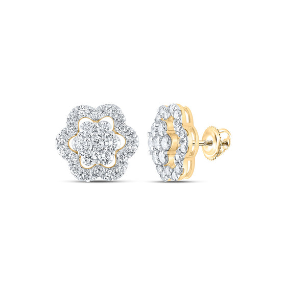 14k Yellow Gold Womens Round Diamond Flower Cluster Earrings 2 Cttw