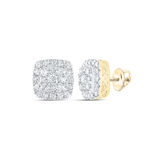 10k Yellow Gold Womens Round Diamond Square Earrings 1 Cttw