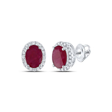  14k White Gold Womens Oval Ruby Solitaire Diamond Solitaire Earrings 2 Cttw