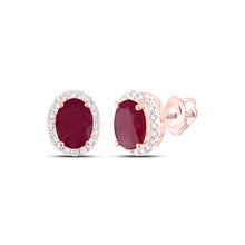  14k Rose Gold Womens Oval Ruby Solitaire Diamond Halo Earrings 2 Cttw