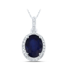  14k White Gold Womens Oval Blue Sapphire Solitaire Diamond Halo Pendant 1-5/8 Cttw