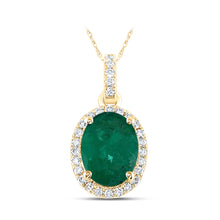  14k Yellow Gold Womens Oval Emerald Solitaire Diamond Halo Pendant 1 Cttw