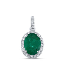  14k White Gold Womens Oval Emerald Solitaire Diamond Halo Pendant 1 Cttw