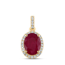  14k Yellow Gold Womens Oval Ruby Solitaire Diamond Halo Pendant 1-5/8 Cttw