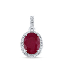  14k White Gold Womens Oval Ruby Solitaire Diamond Halo Pendant 1-5/8 Cttw