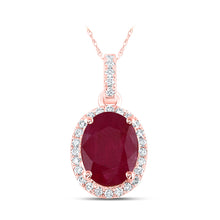  14k Rose Gold Womens Oval Ruby Solitaire Diamond Halo Pendant 1-3/8 Cttw