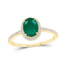  14k Yellow Gold Womens Oval Emerald Diamond Halo Ring 1-1/3 Cttw