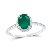  14k White Gold Womens Oval Emerald Diamond Halo Ring 1-1/4 Cttw