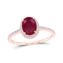  14k Rose Gold Womens Oval Ruby Diamond Halo Ring 2 Cttw