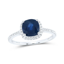  14k White Gold Womens Cushion Blue Sapphire Diamond Halo Ring 2-1/3 Cttw