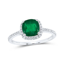  14k White Gold Womens Cushion Emerald Diamond Halo Ring 1-7/8 Cttw
