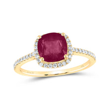 14k Yellow Gold Womens Cushion Ruby Diamond Halo Ring 2-1/5 Cttw