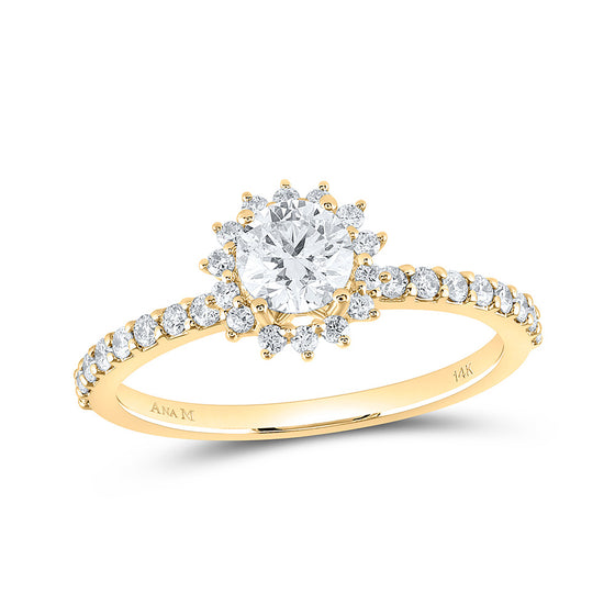 14k Yellow Gold Round Diamond Halo Bridal Wedding Engagement Ring 7/8 Cttw
