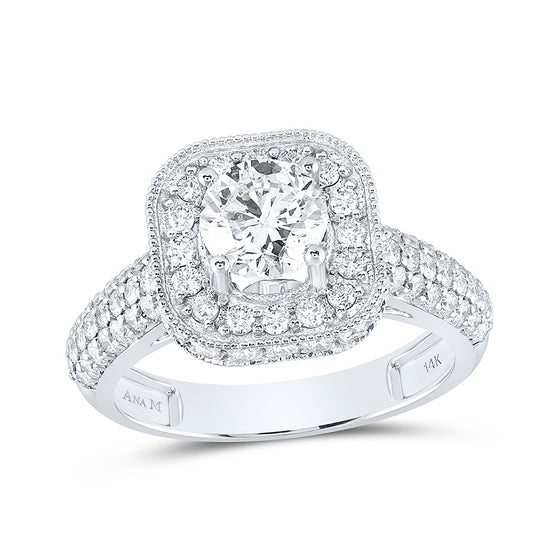 14k White Gold Round Diamond Halo Bridal Wedding Engagement Ring 2-1/5 Cttw