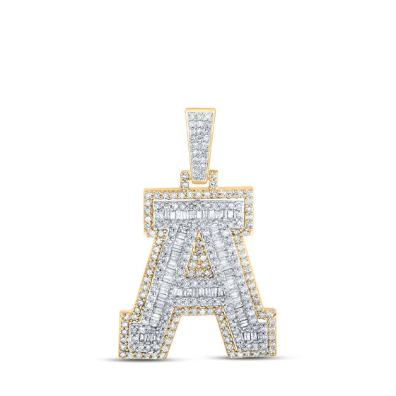 10k Yellow Gold Mens Baguette Diamond A Initial Letter Charm Pendant 1-1/4 Cttw