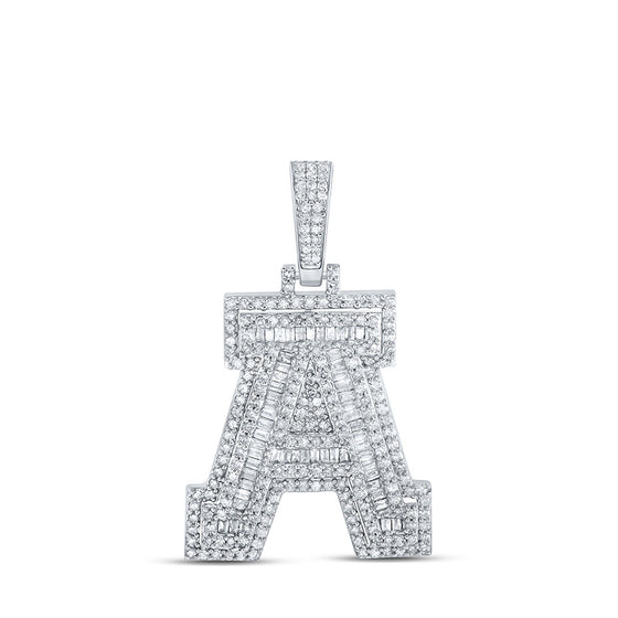 10k White Gold Mens Round Diamond A Initial Letter Charm Pendant 1-1/4 Cttw