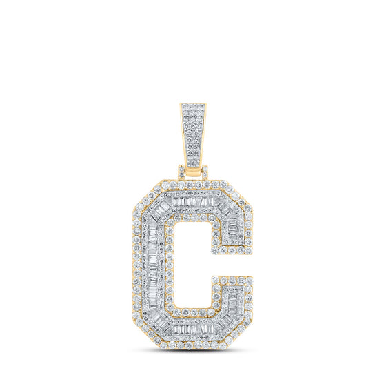 10k Yellow Gold Mens Baguette Diamond C Initial Letter Charm Pendant 3 Cttw