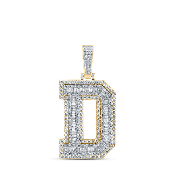 10k Yellow Gold Mens Baguette Diamond D Initial Letter Charm Pendant 3-1/3 Cttw