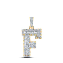  10k Yellow Gold Mens Baguette Diamond F Initial Letter Charm Pendant 2-3/8 Cttw